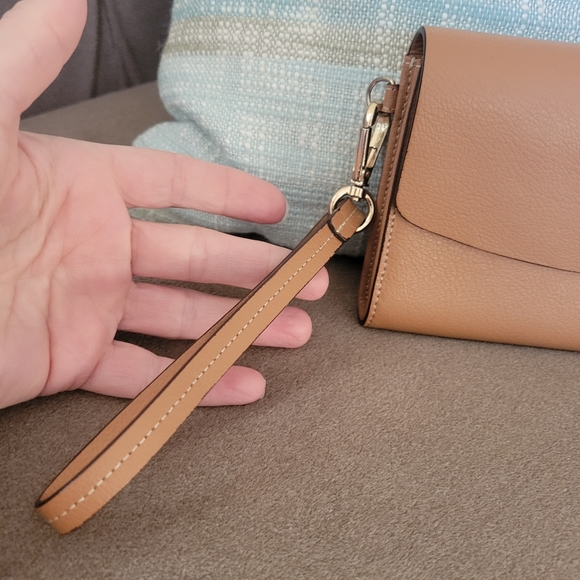 Halogen Nordstrom Pebbled Leather Wristlet Purse Wallet Tan - Picture 3 of 11